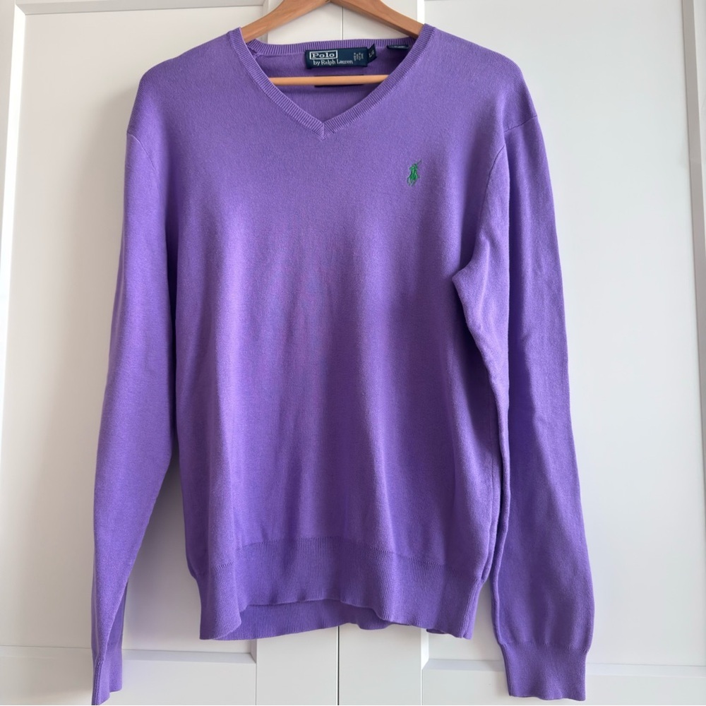 Polo by Ralph Lauren 100% Pima cotton Purple V-Neck knit Sweater
